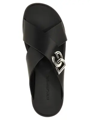 Logo leather sandals 100% calfskin leather (Bos Taurus) DOLCE & GABBANA Black
