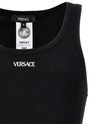 Logo embroidery tank top Man VERSACE Black