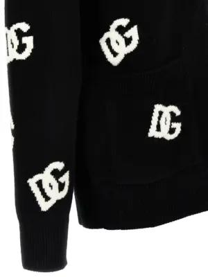 Jacquard logo cardigan 100% virgin wool DOLCE & GABBANA White/Black