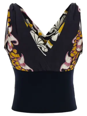 Printed silk top 157389650 TORY BURCH Black