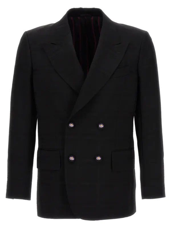 Check double-breasted blazer ETRO Black