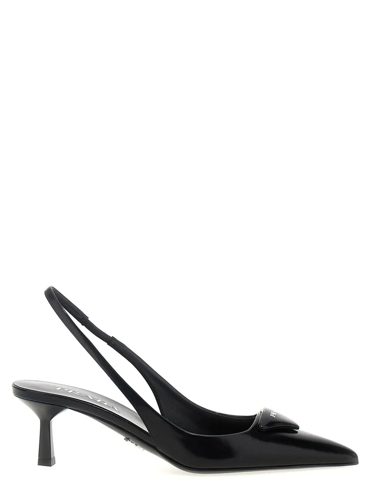 Туфлі з відкритою п'ятою з трикутним логотипом Prada Чорні 1 Triangle logo slingback PRADA Black