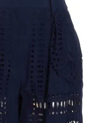 Embroidered cotton pants Woman ALBERTA FERRETTI Blue