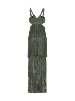 'Strappy Tiered Fringe' dress FRI8423424345 HERVE LEGER Green