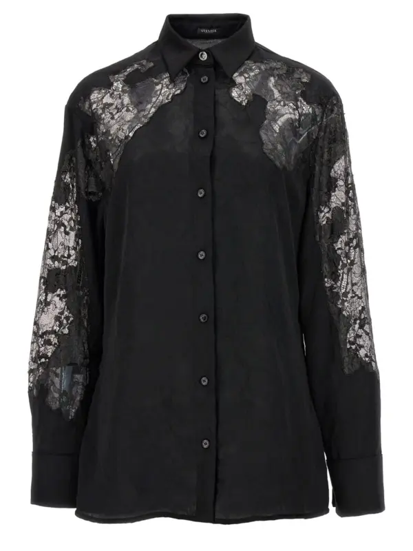 Satin lace shirt VERSACE Black