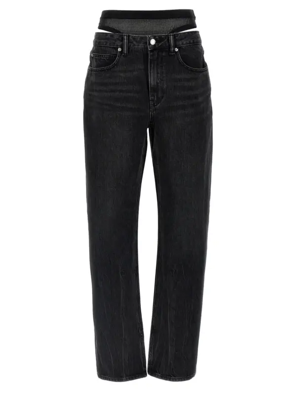 'Slit Hem Prestyle Hotfix Mesh Undie' jeans DENIM X ALEXANDER WANG Black