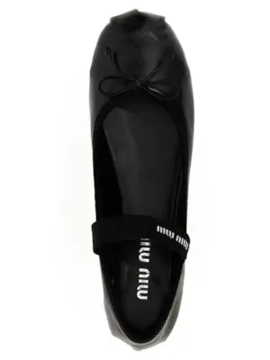 Logo bow ballet flats Woman MIU MIU Black