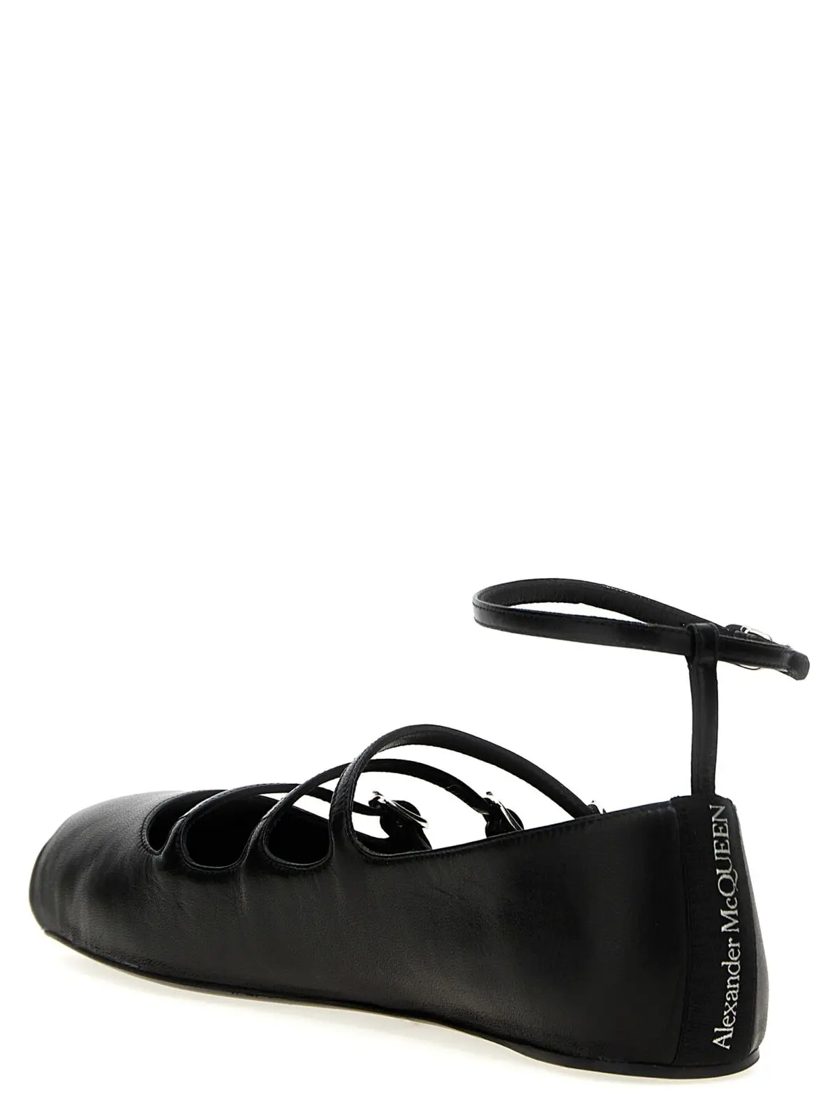 Балетки Alexander Mcqueen Шкіряні з ремінцями Чорні 3 Leather strap ballet flats Woman MCQUEEN Black