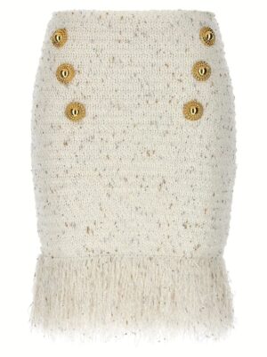 'Fringed Tweed' skirt BALMAIN White