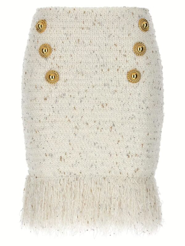 'Fringed Tweed' skirt BALMAIN White