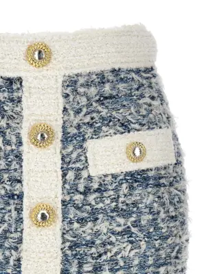 Fringed tweed skirt Woman BALMAIN Light Blue