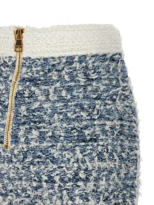 Fringed tweed skirt 53% vi 17% linen 14% cotton 11% polyester 5% polyamide BALMAIN Light Blue