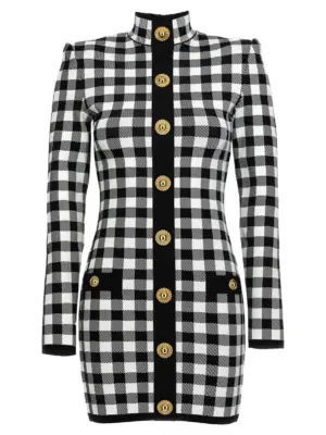 Vichy knit dress BALMAIN White/Black