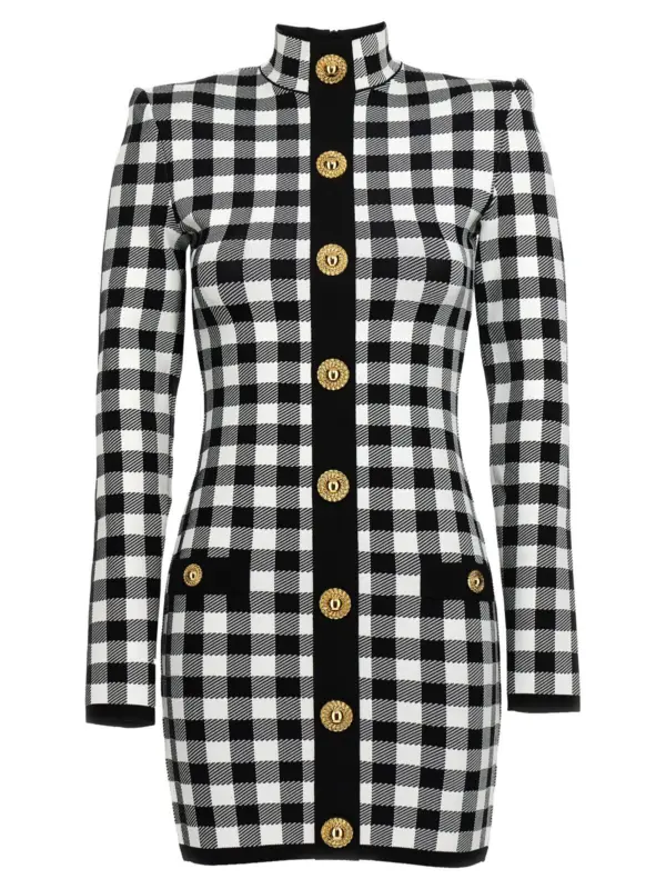 Vichy knit dress BALMAIN White/Black