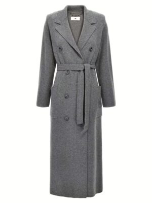 Double-breasted knit coat ELISABETTA FRANCHI Gray