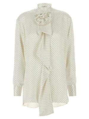 Polka dot shirt flower brooch ERMANNO SCERVINO White/Black