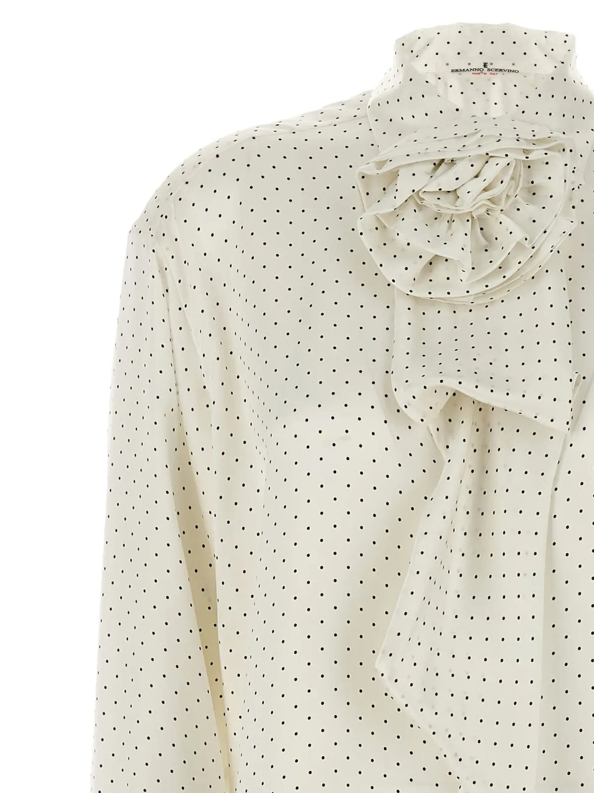 Сорочка з квітковою брошкою Ermanno Scervino в горошок Чорно-біла 3 Polka dot shirt flower brooch Woman ERMANNO SCERVINO White/Black