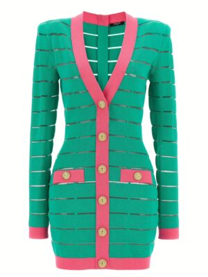 Two-tone knit dress BALMAIN Green