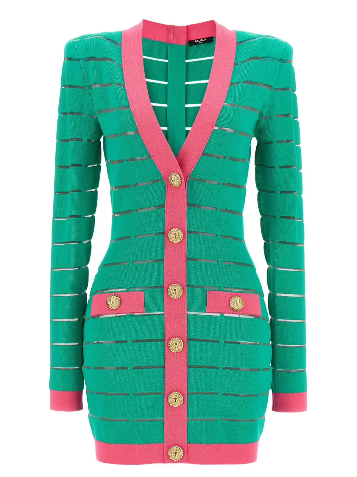 Двоколірна трикотажна сукня Balmain Зелена 1 Two-tone knit dress BALMAIN Green