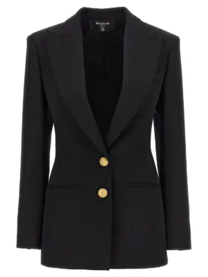 Logo button double-breasted blazer BALMAIN Black