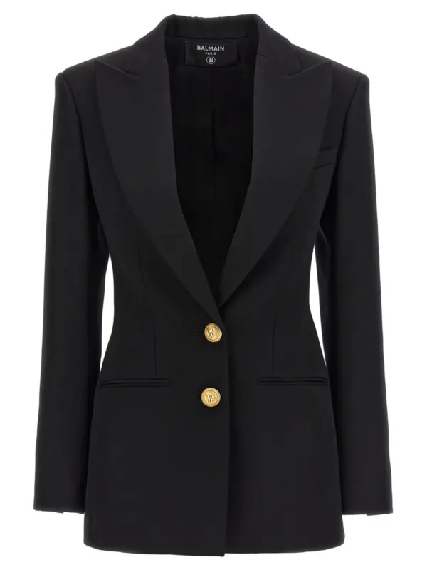 Logo button double-breasted blazer BALMAIN Black