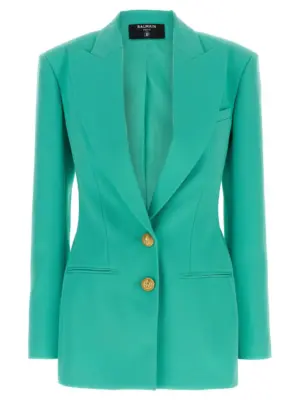 Logo button double-breasted blazer BALMAIN Light Blue
