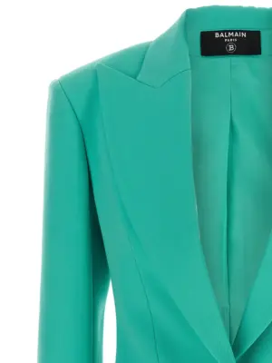 Logo button double-breasted blazer Woman BALMAIN Light Blue