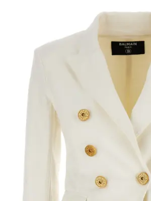 Double-breasted denim blazer Woman BALMAIN White