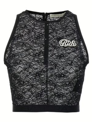 Rhinestone lace top ALESSANDRA RICH Black