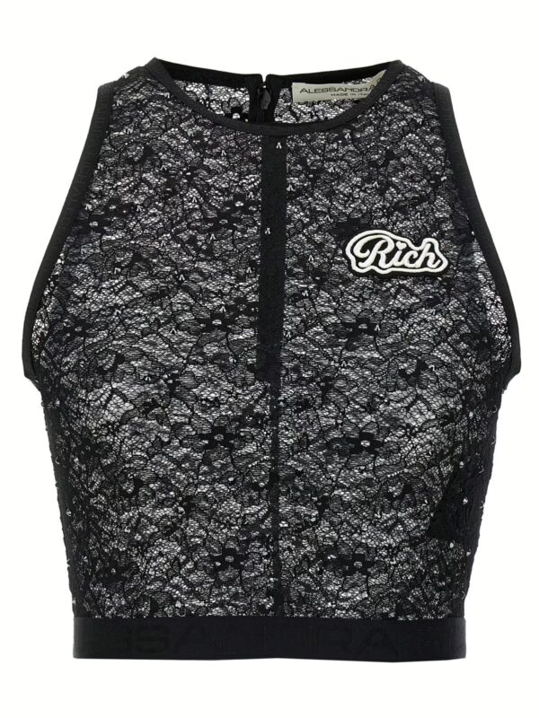Rhinestone lace top ALESSANDRA RICH Black