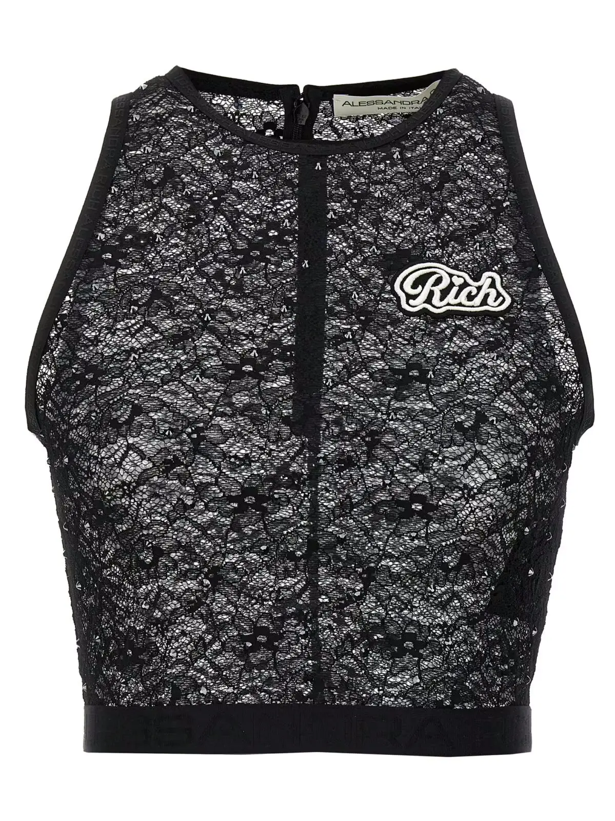 Блузка зі стразами та мереживом Alessandra Rich 1 Rhinestone lace top ALESSANDRA RICH Black