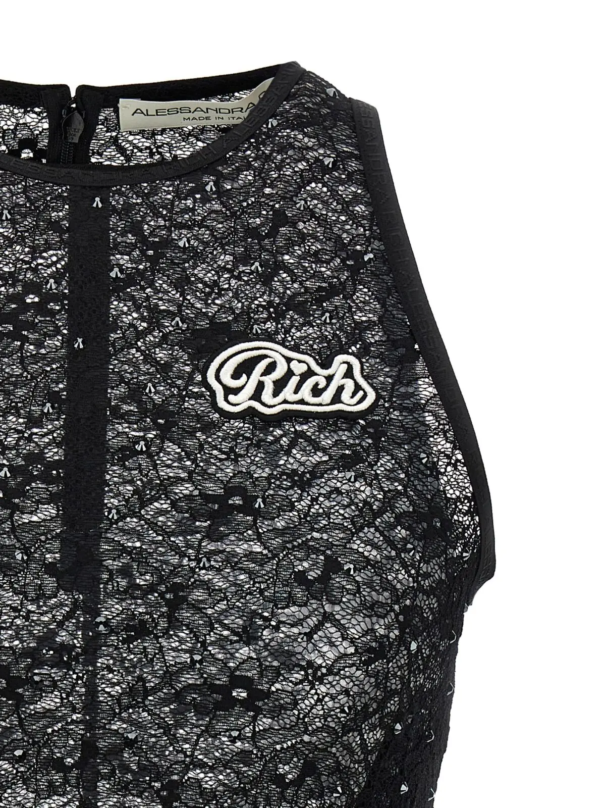 Блузка зі стразами та мереживом Alessandra Rich 3 Rhinestone lace top Woman ALESSANDRA RICH Black