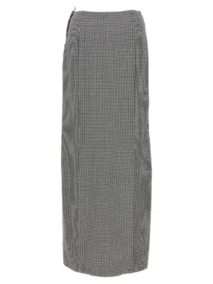 Pied de poule long skirt FGC949AF0342980 THOM BROWNE White/Black