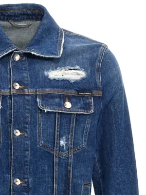 Denim jacket with used effect Man DOLCE & GABBANA Blue