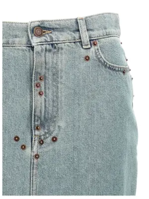 Rivets denim skirt Woman MOSCHINO Light Blue