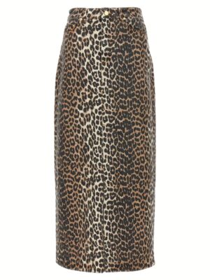Animal print long skirt GANNI Brown