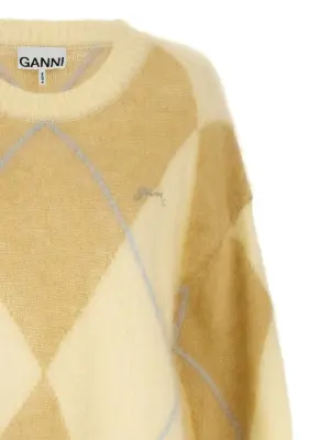 Logo embroidery diamond sweater Woman GANNI Yellow