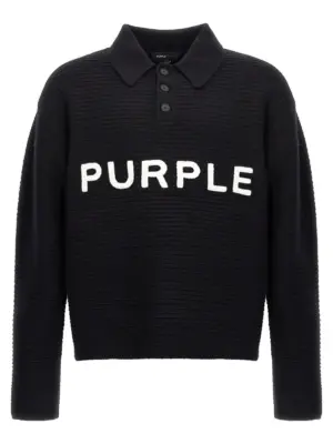 Logo embroidery sweater PURPLE Black