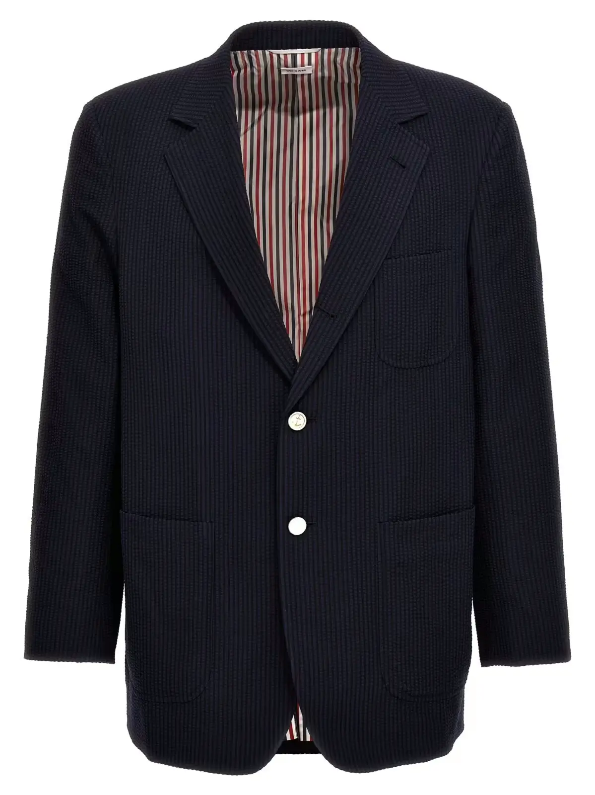 Піджак сингл-брестед з сірсакера Thom Browne Синій 1 Single-breasted seersucker blazer THOM BROWNE Blue