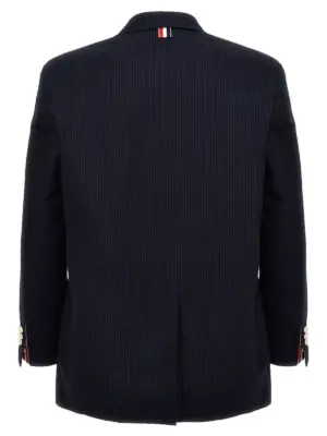 Single-breasted seersucker blazer MJR094A006455415 THOM BROWNE Blue