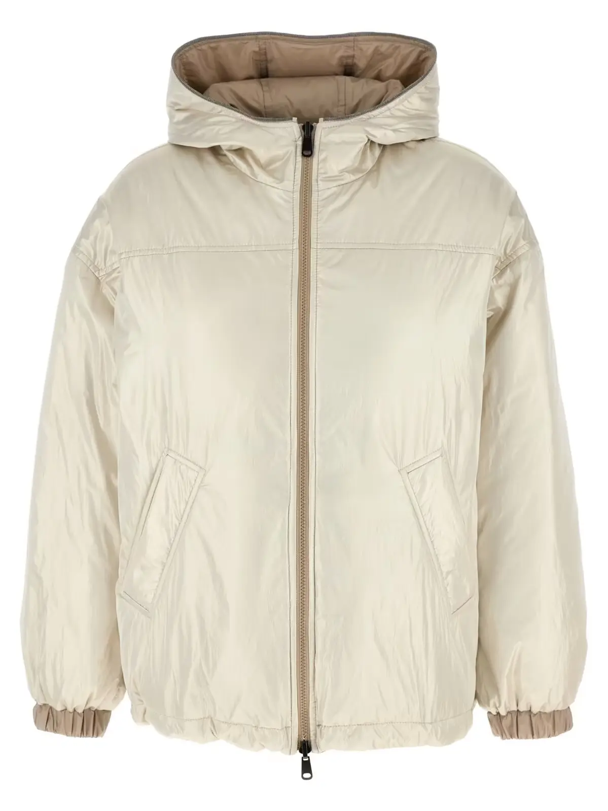 Ламінований реверсивний пуховик Brunello Cucinelli Бежевий 1 Laminated reversible down jacket BRUNELLO CUCINELLI Beige