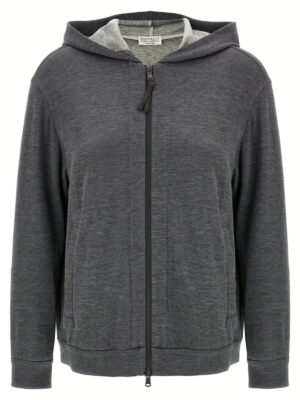 'Precious Zipper Pull' Hoodie BRUNELLO CUCINELLI Gray
