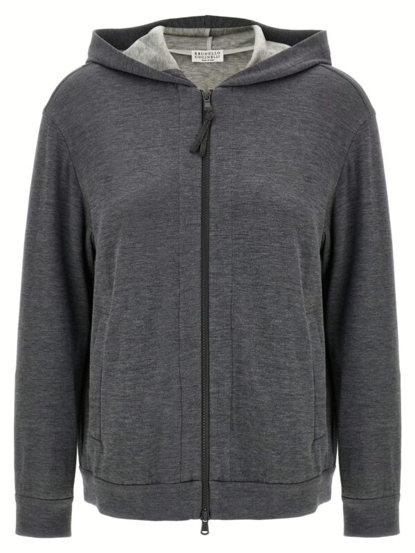 'Precious Zipper Pull' Hoodie BRUNELLO CUCINELLI Gray