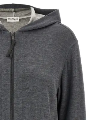 'Precious Zipper Pull' Hoodie Woman BRUNELLO CUCINELLI Gray
