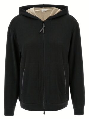 'Precious Zipper Pull' Hoodie. BRUNELLO CUCINELLI Black