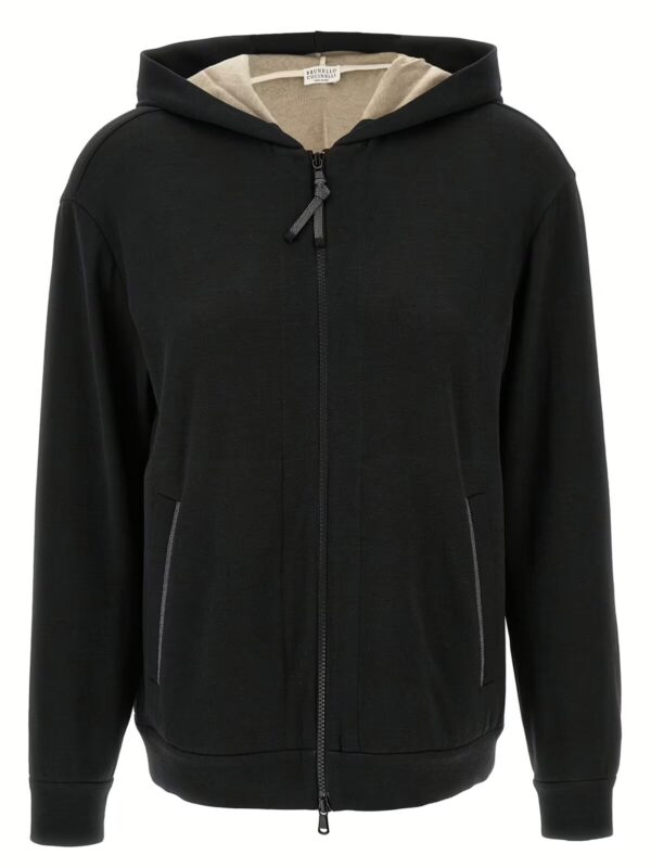 'Precious Zipper Pull' Hoodie. BRUNELLO CUCINELLI Black