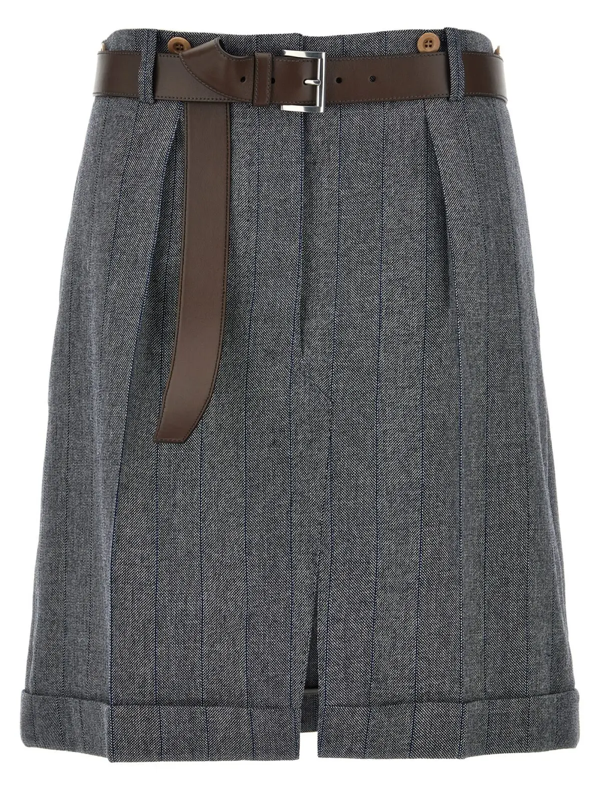 Спідниця Prada вовняна в смужку Сіра 1 Striped wool skirt PRADA Gray