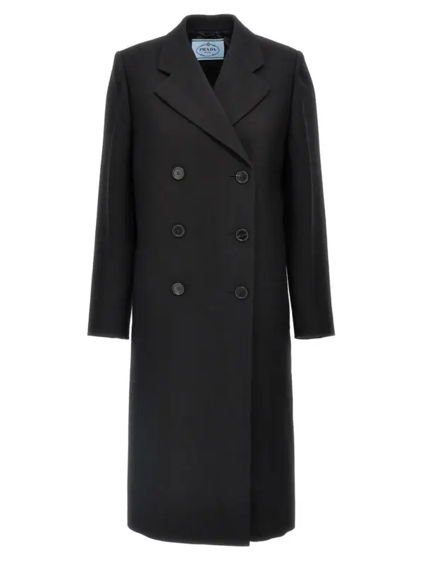 Satin insert double-breasted coat PRADA Black