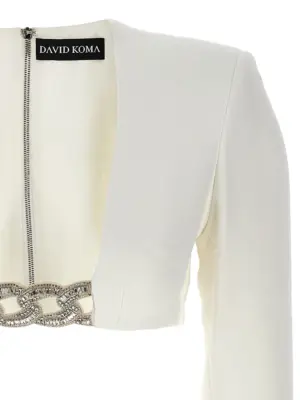 Top '3D Crystsal Chain and Square Neck' Woman DAVID KOMA White