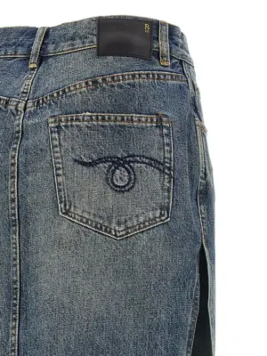 'Devon Side Slit' skirt 100% cotton R13 Blue